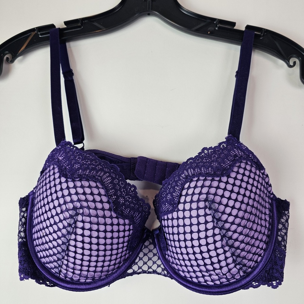 Adore Me Purple Fishnet Net Underwire Bra 36C Lace Trim Sexy Date Night